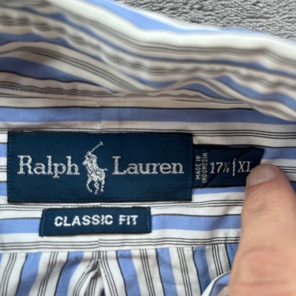 Polo Ralph Lauren Mens XL Classic Fit Blue White Stripe Button Down Shirt Cotton - Picture 3 of 6